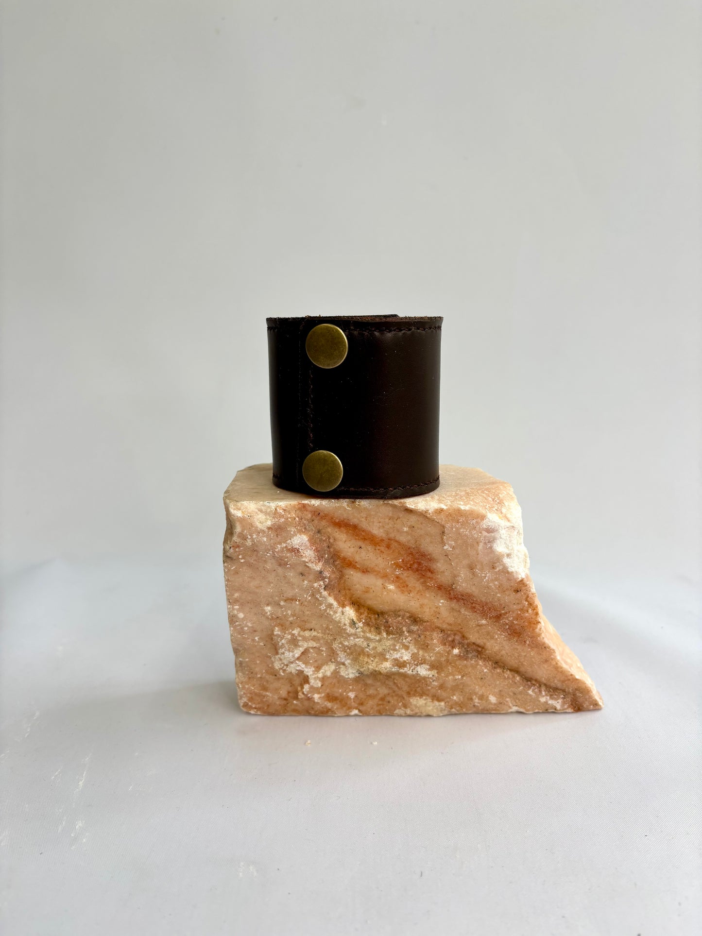 Brown and green leather cuff with gold