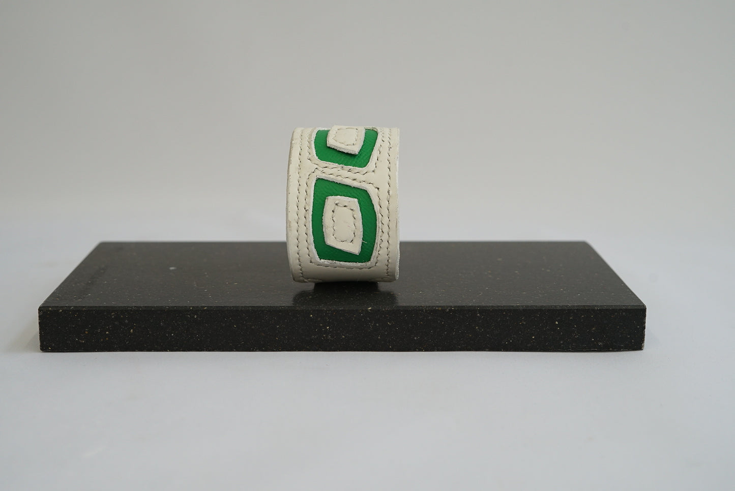Wide white and green Hand-made leather cuff