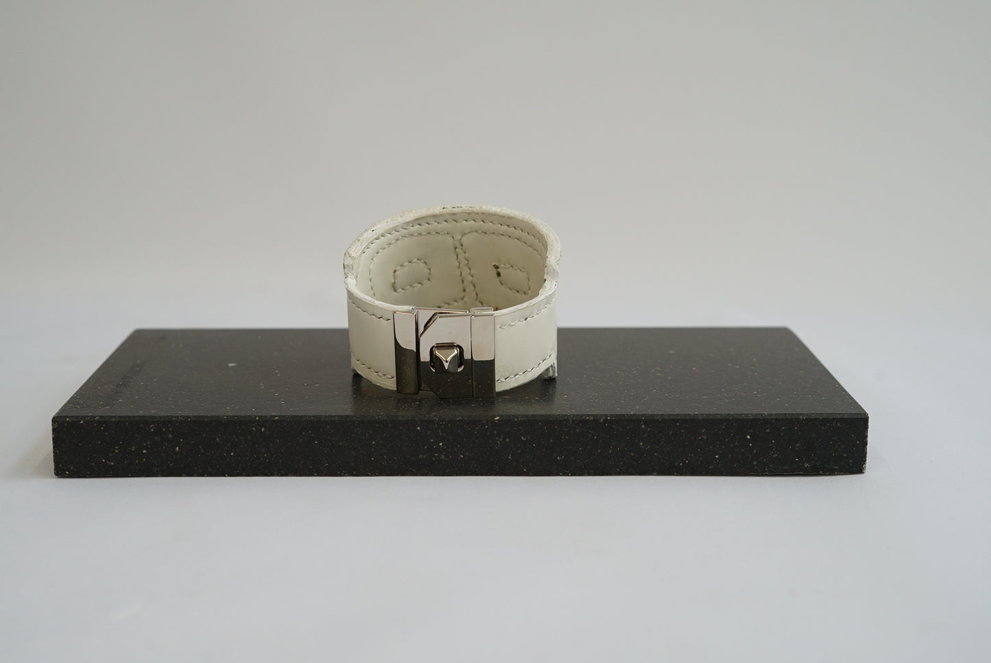 Wide white and green Hand-made leather cuff