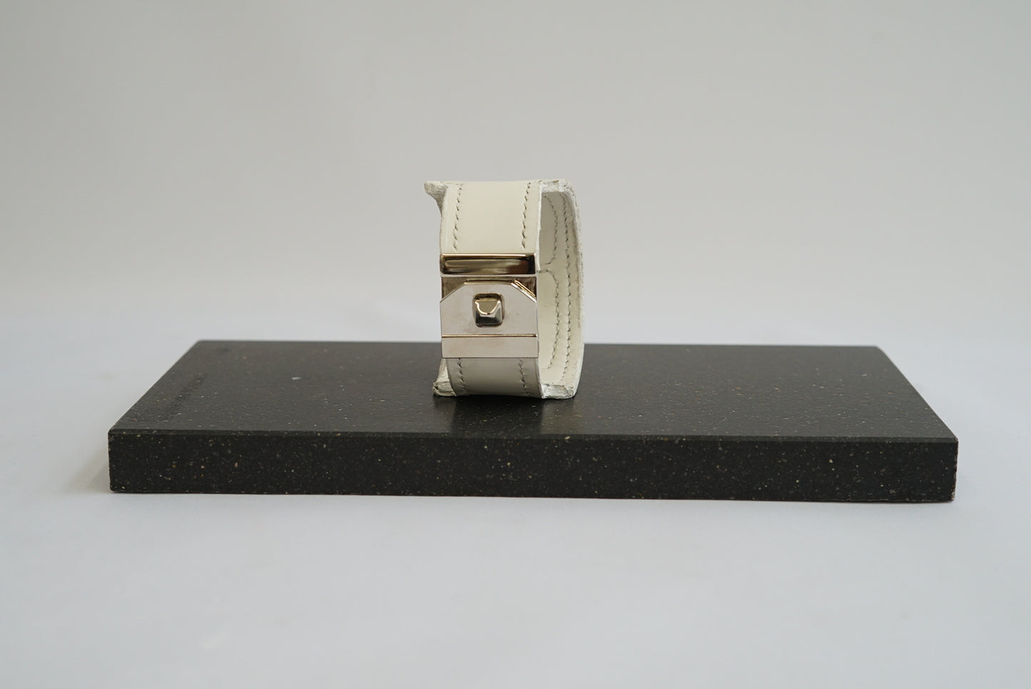 Wide white and green Hand-made leather cuff
