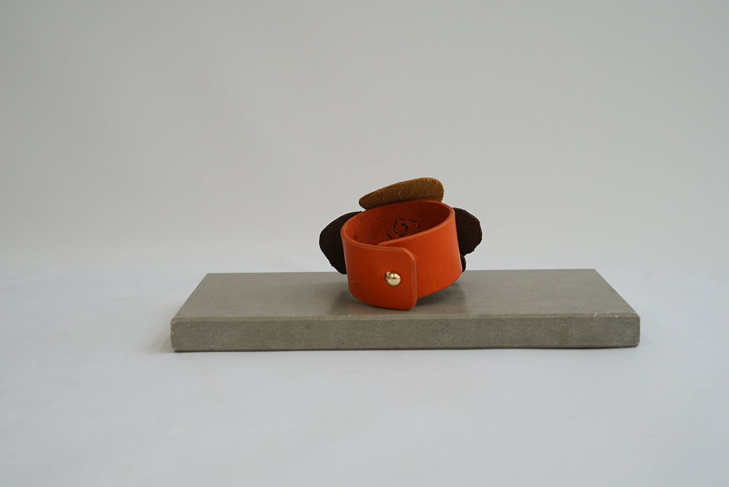 Dark brown and gold leather Pansy flower bracelet
