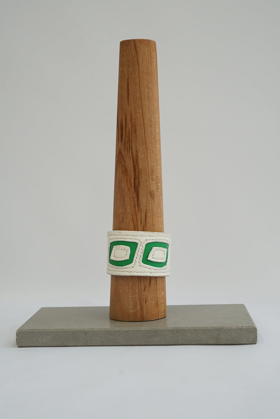 Wide white and green Hand-made leather cuff