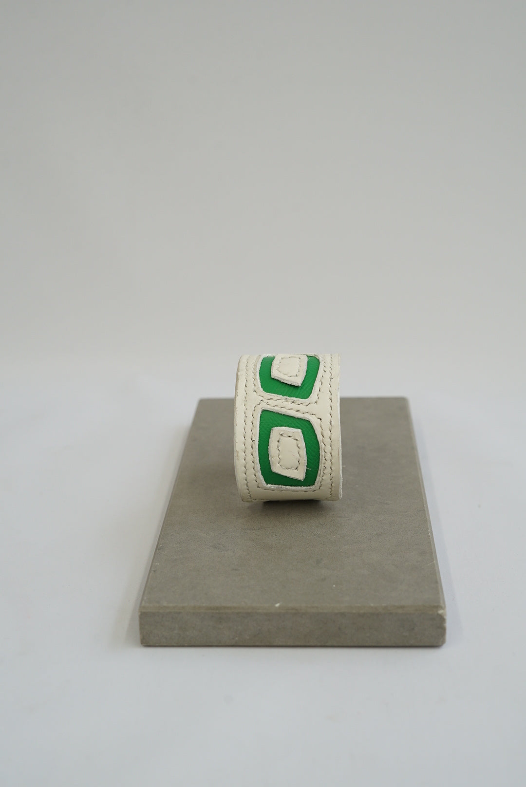 Wide white and green Hand-made leather cuff