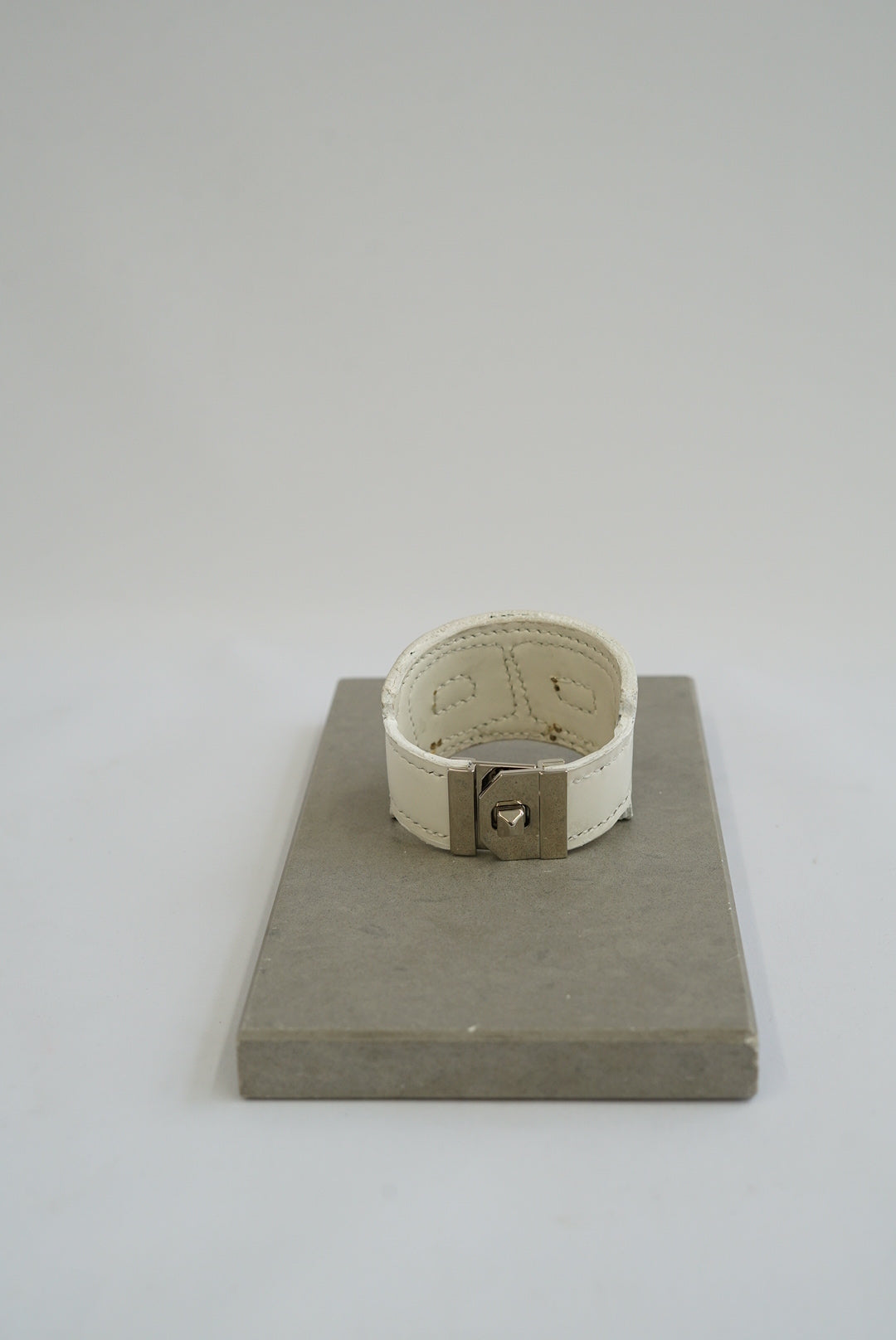 Wide white and green Hand-made leather cuff