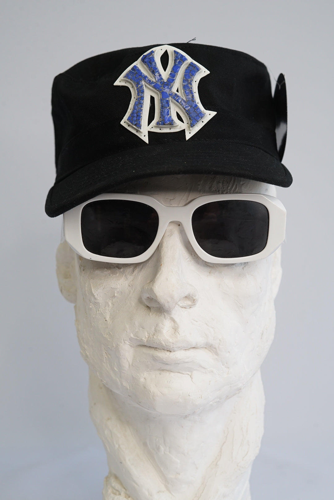 Black Cadet Cap with Blue Glass Micro Mosaic Yankees Logo
