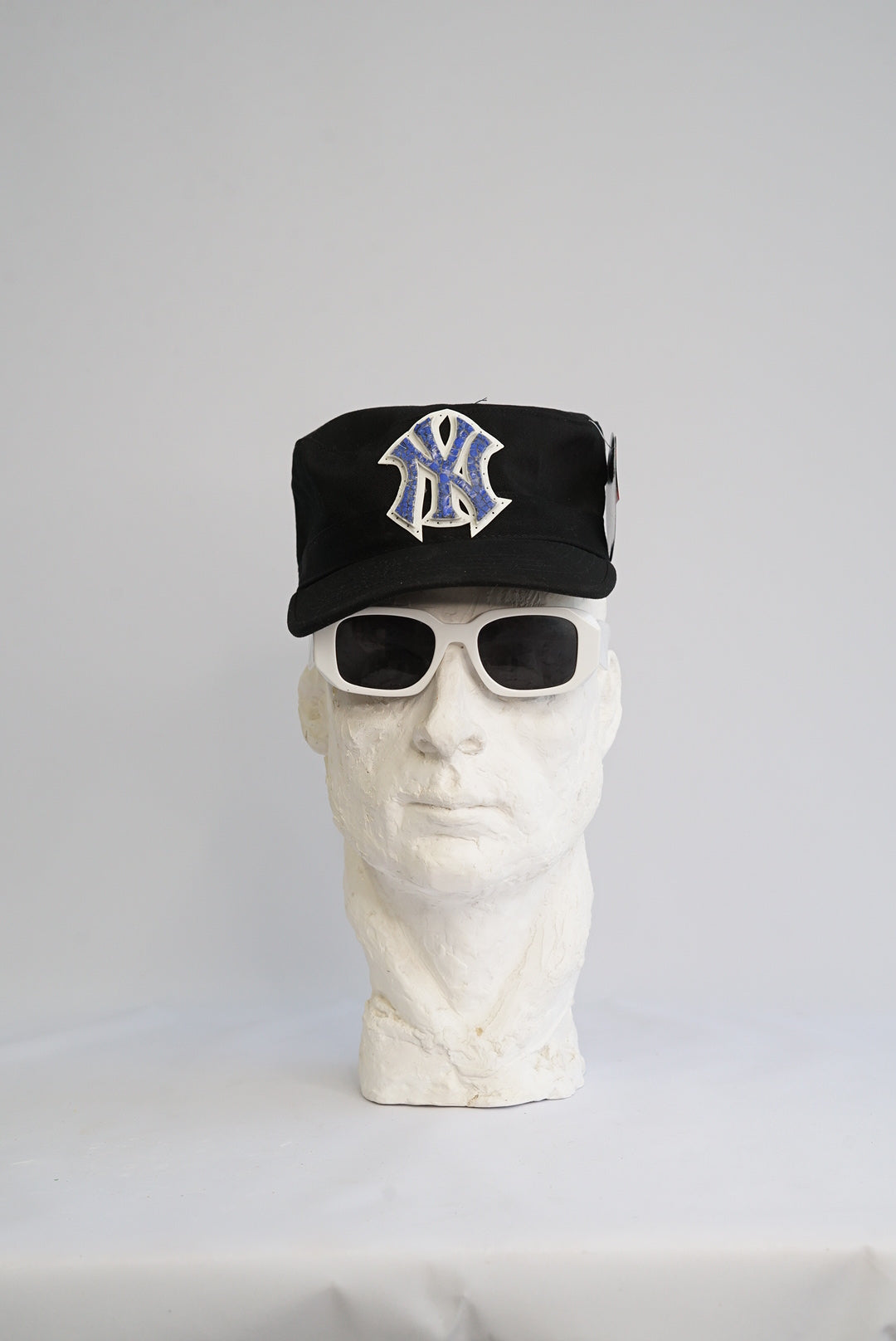 Black Cadet Cap with Blue Glass Micro Mosaic Yankees Logo