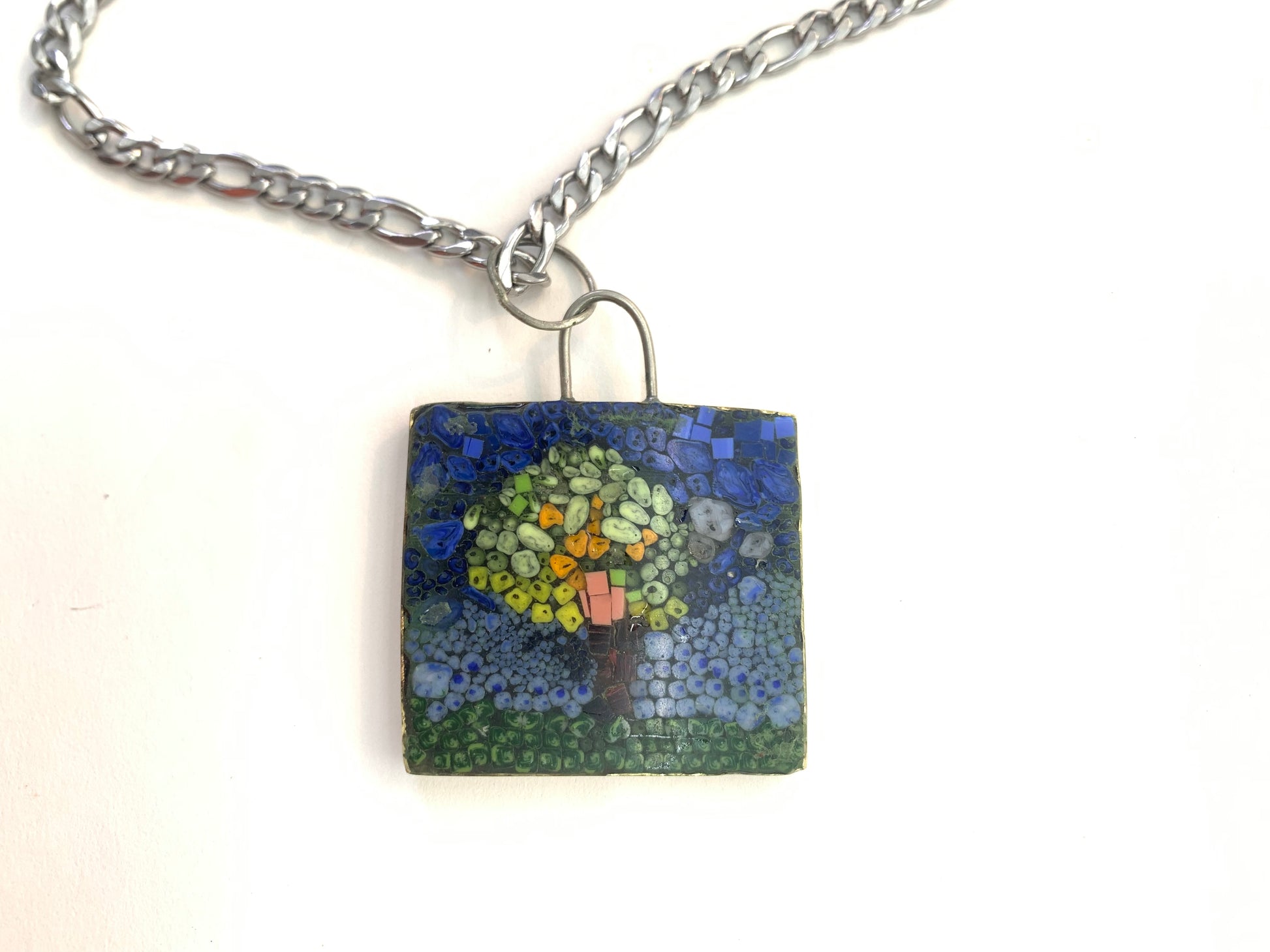 image of the tree of life micro mosaic with a stainless steel chain