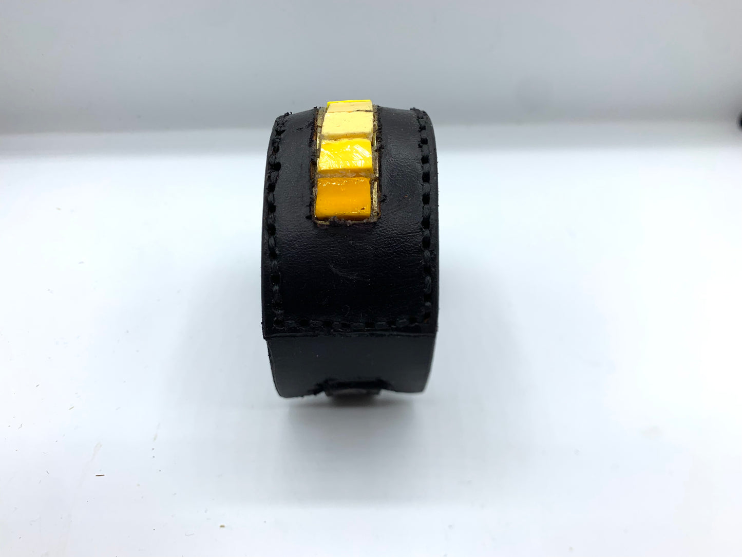yellow leather men's wide leather cuff with yellow Italian gradient glass