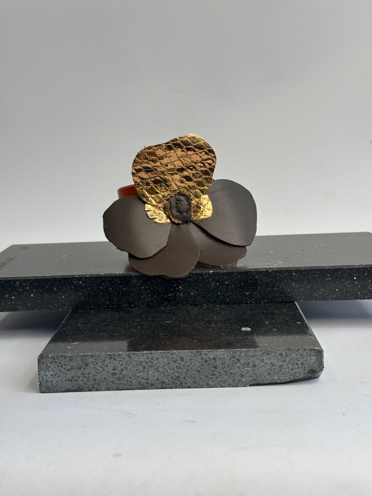 Brown and gold Leather Pansy Girls Bracelet