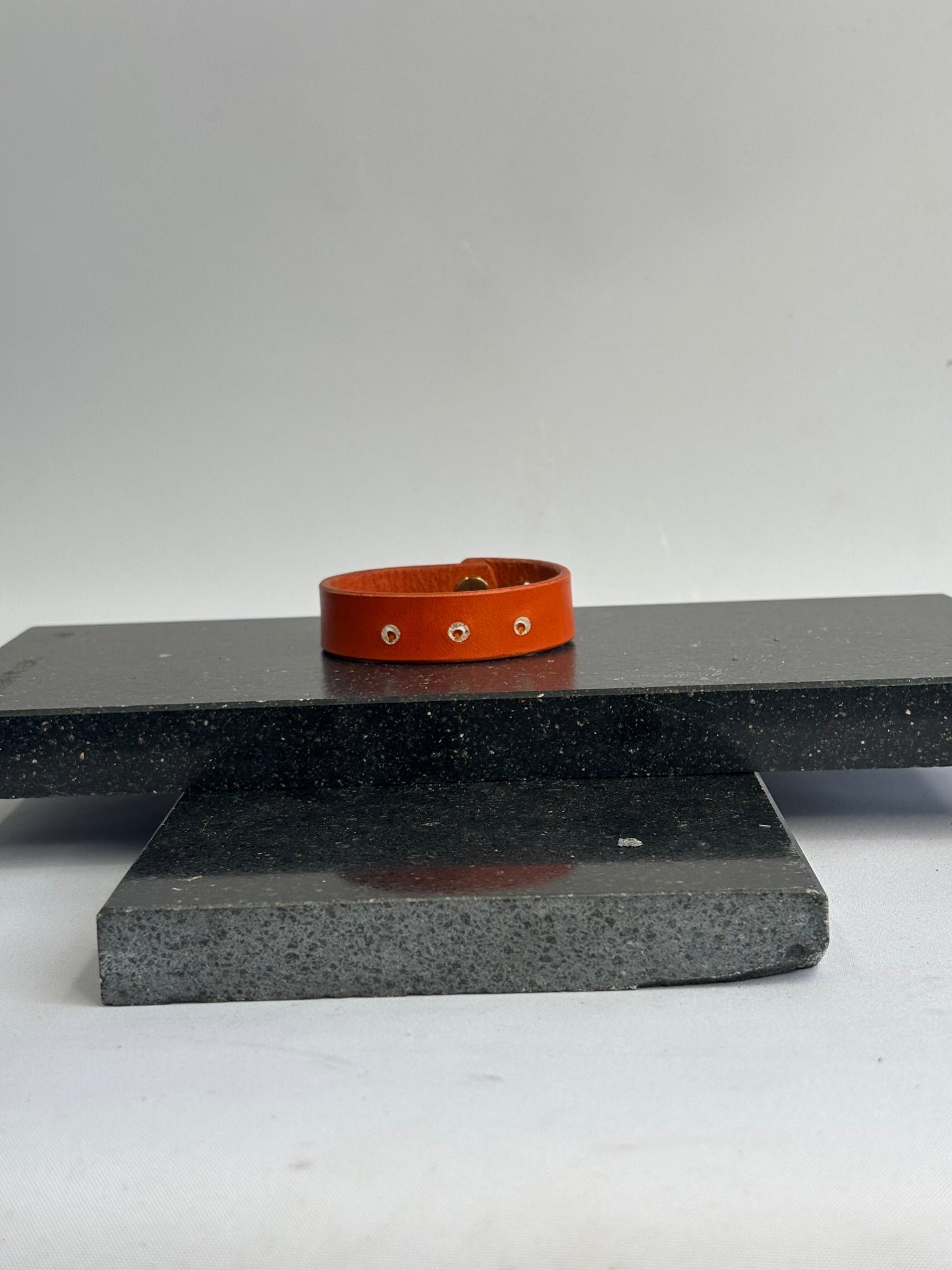 Orange Full Grain Leather bracelet with micro mosaic inlay