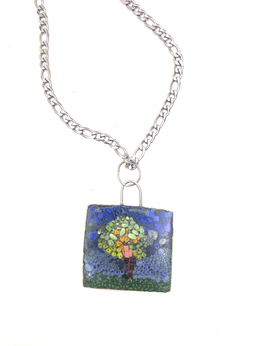 image of the tree of life micro mosaic with a stainless steel chain
