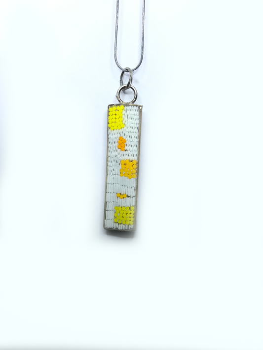 Yellow and White Micro Mosaic Pendant in Brass Bevel Setting