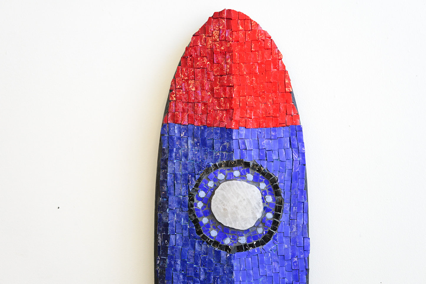 To the Moon! Retro Rocket ship Mosaic on Longboard