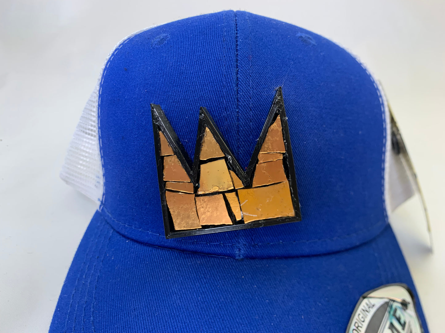 basquiat gold crown blue and white baseball hat