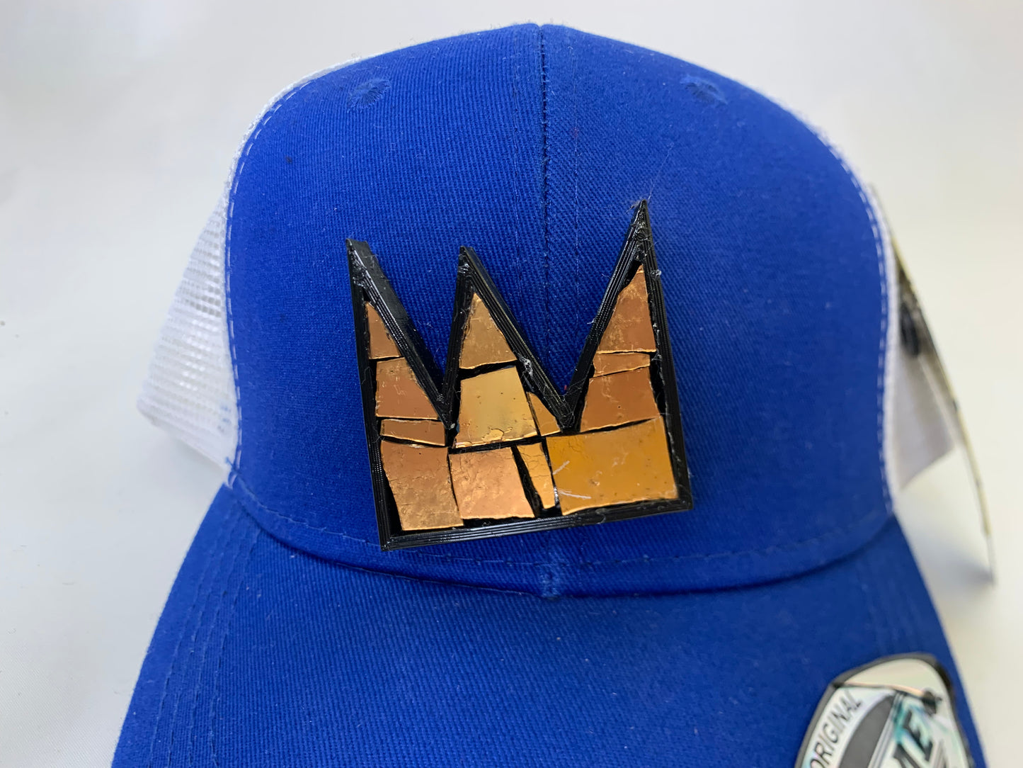 basquiat gold crown blue and white baseball hat