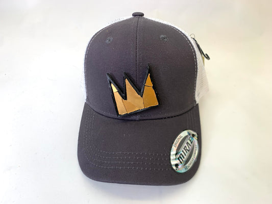 Gray and White Jean-Michel Mosaic Gold Crown Baseball Hat