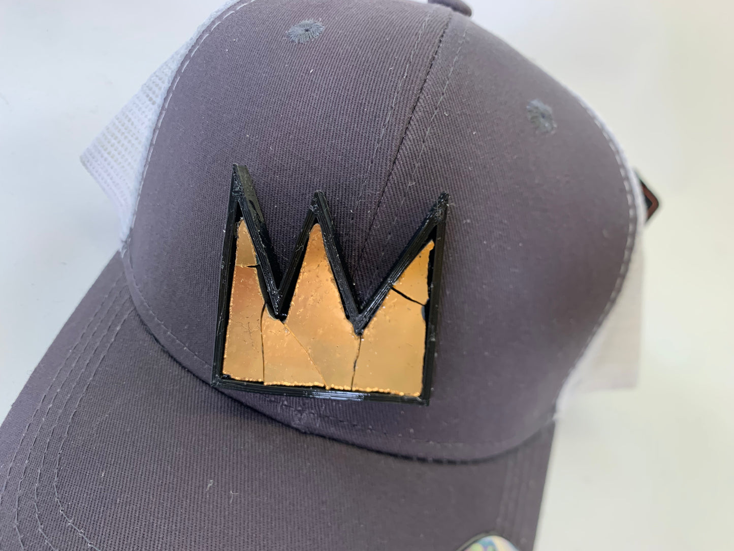 Gray and White Jean-Michel Mosaic Gold Crown Baseball Hat