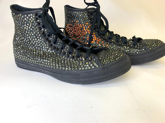 Chuck Taylor All Star Leather Shoes with Smoked Black Crystals and Spikes