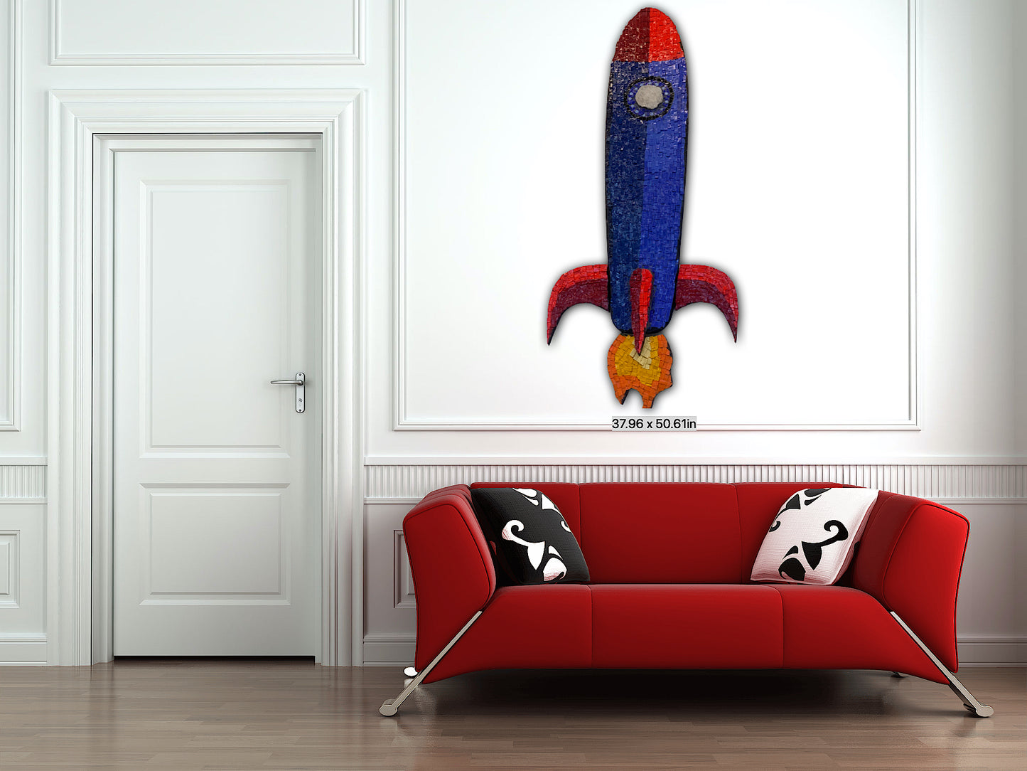 To the Moon! Retro Rocket ship Mosaic on Longboard