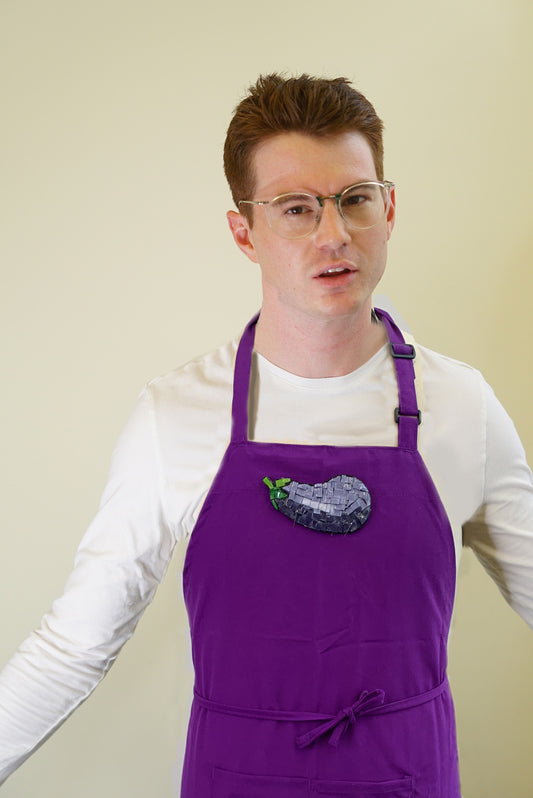 Purple Eggplant Emoji Mosaic Apron Men's BBQ Fashion