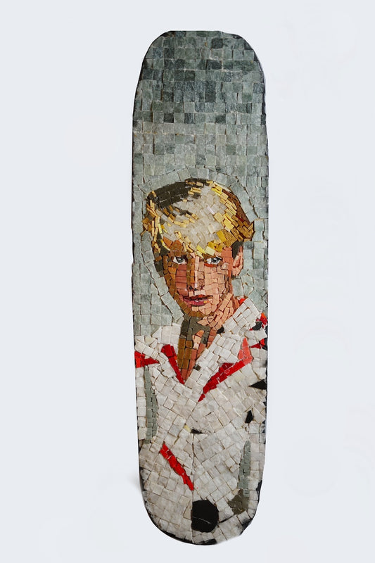 Young Hawk (Tony Hawk). Smalti, marble and geodes 2021 Roman Skateboard Mosaic