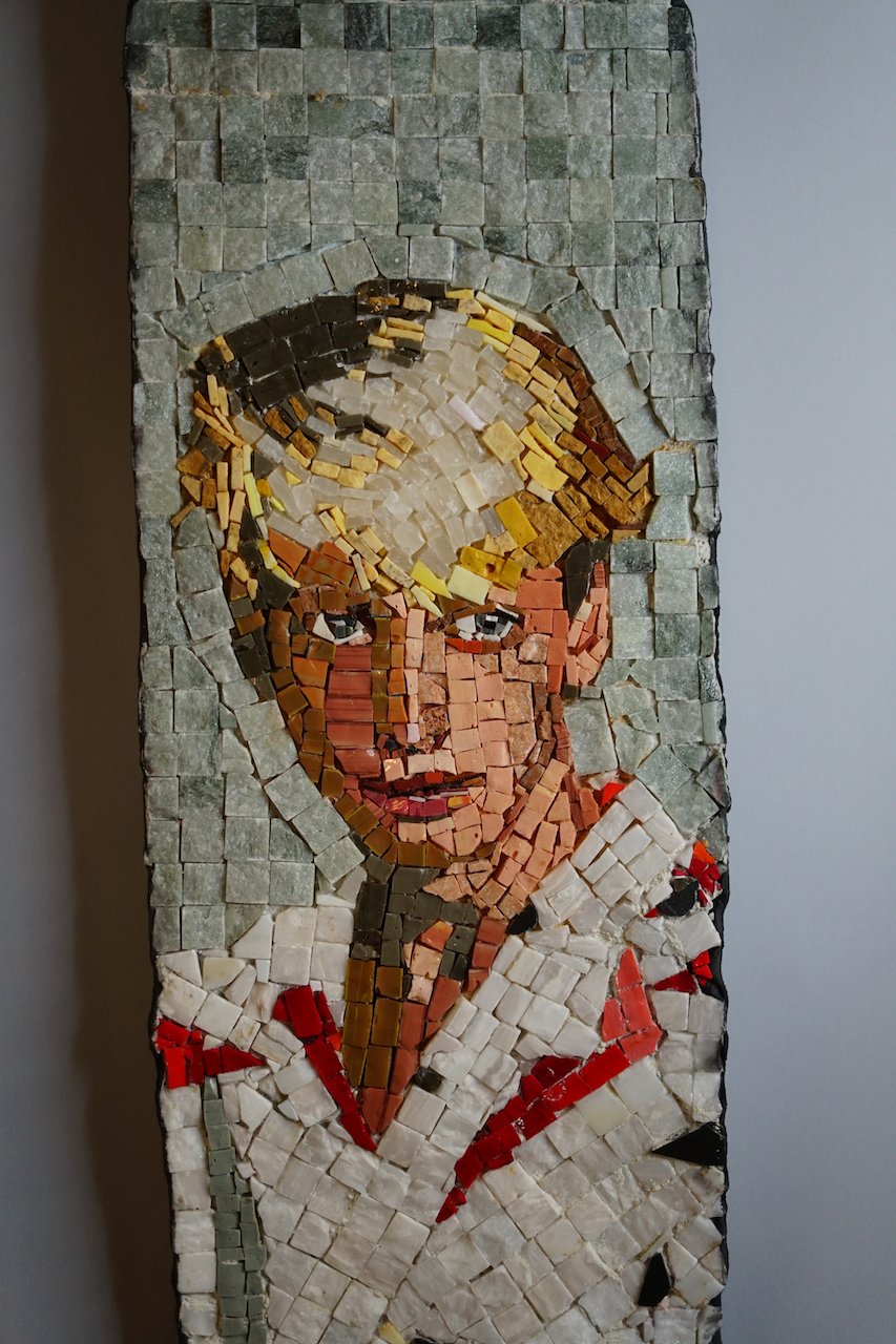 Young Hawk (Tony Hawk). Smalti, marble and geodes 2021 Roman Skateboard Mosaic