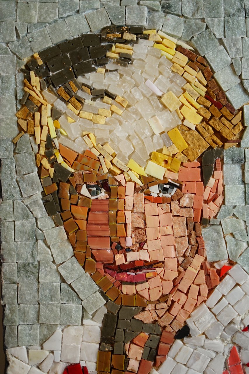 Young Hawk (Tony Hawk). Smalti, marble and geodes 2021 Roman Skateboard Mosaic