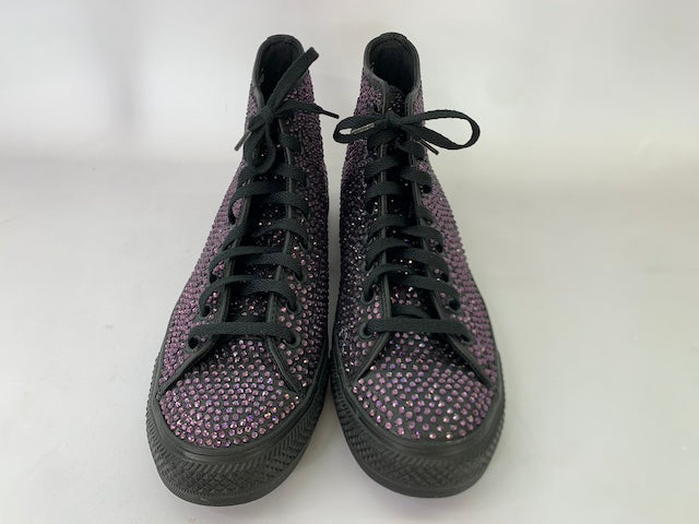 black bling leather mens groom shoes with purple crystals