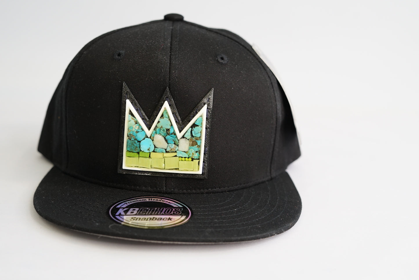 Black Turquoise and glass mosaic Basquiat Crown Baseball Hat