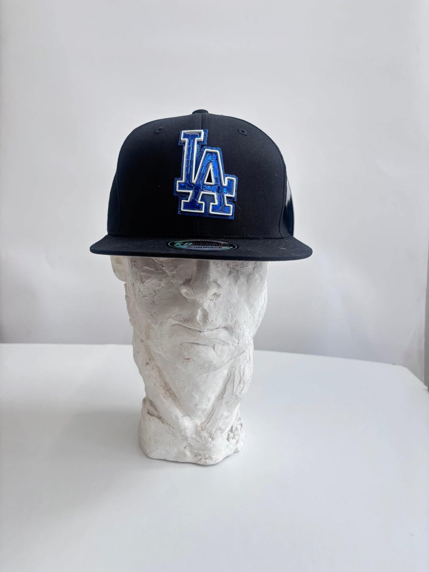 six panel gray baseball cap with Green mirror LA Dogers micro mosaic logo
