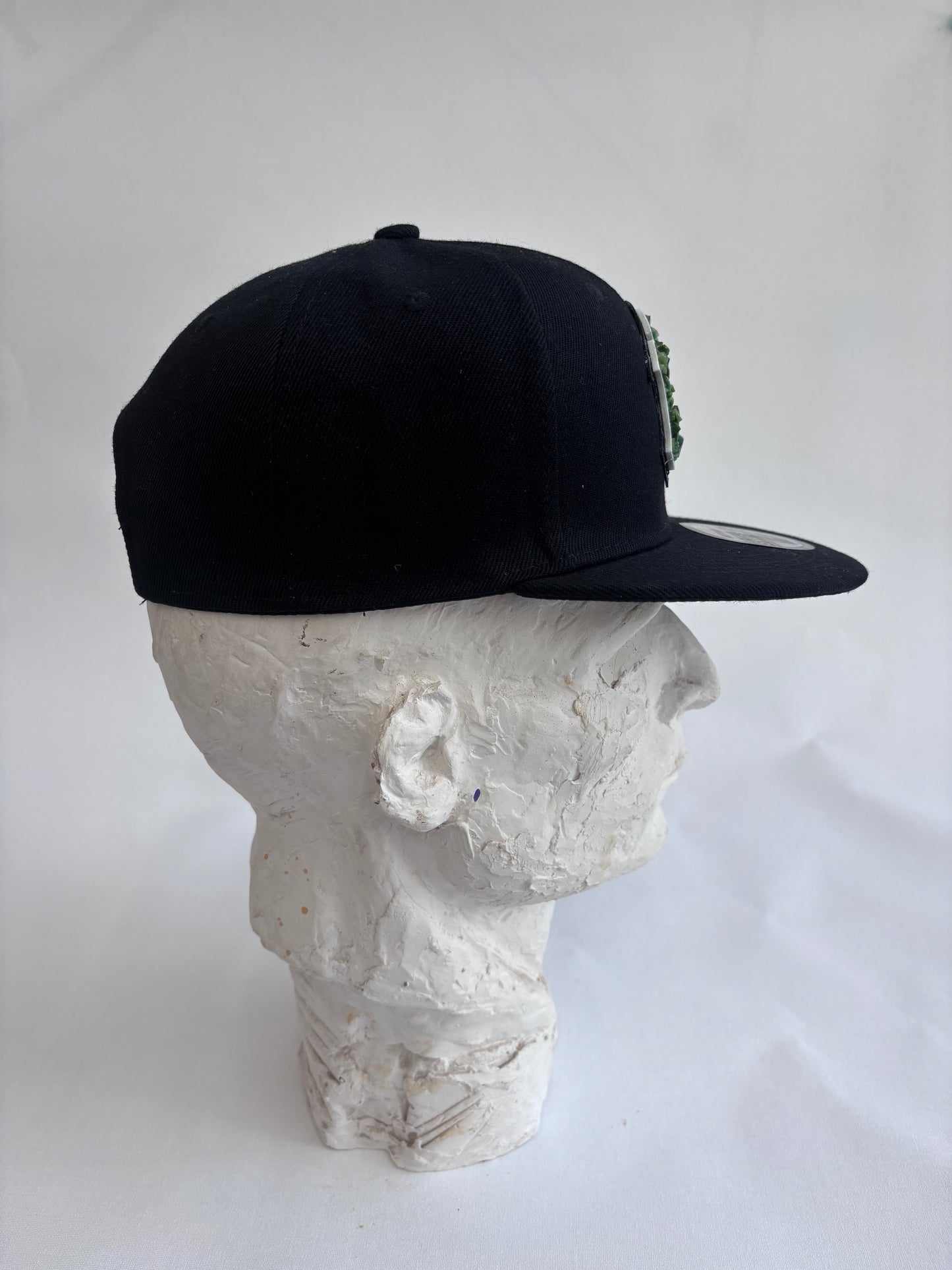 six panel Blue and BLACK  blue baseball cap with GREEN  GLASS SHARDS Yankees  micro mosaic logo