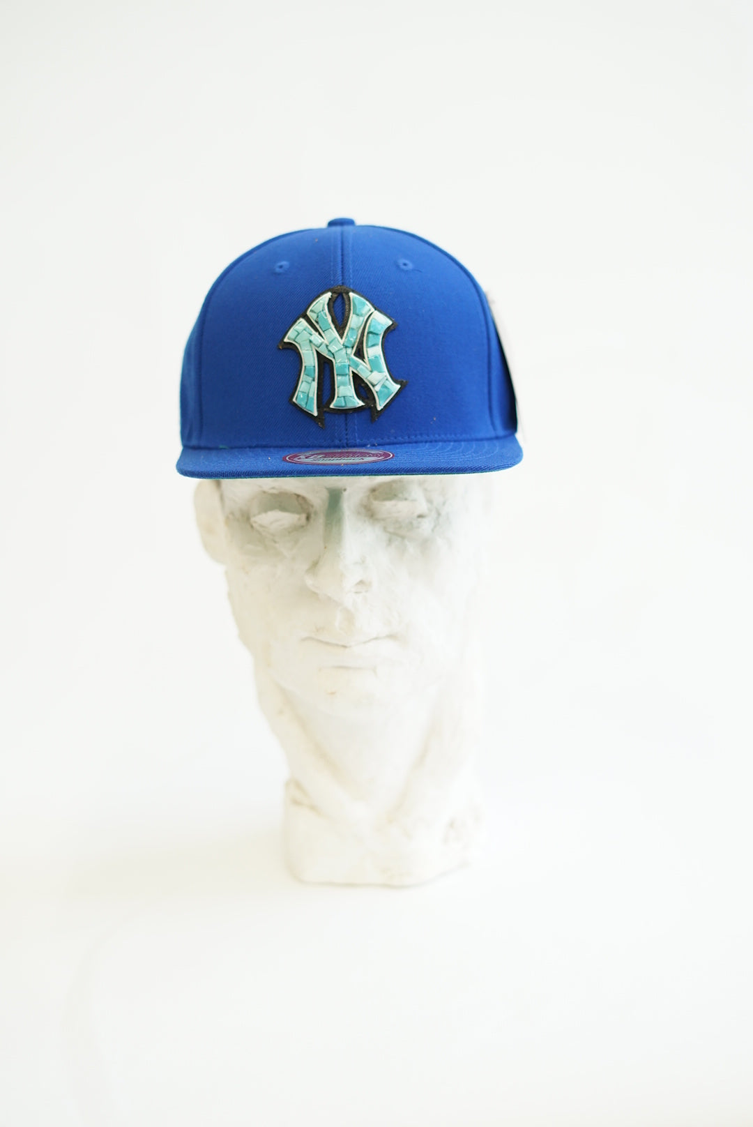 Blue Yankees hat with adjustable back and light blue glass Micro Mosaic