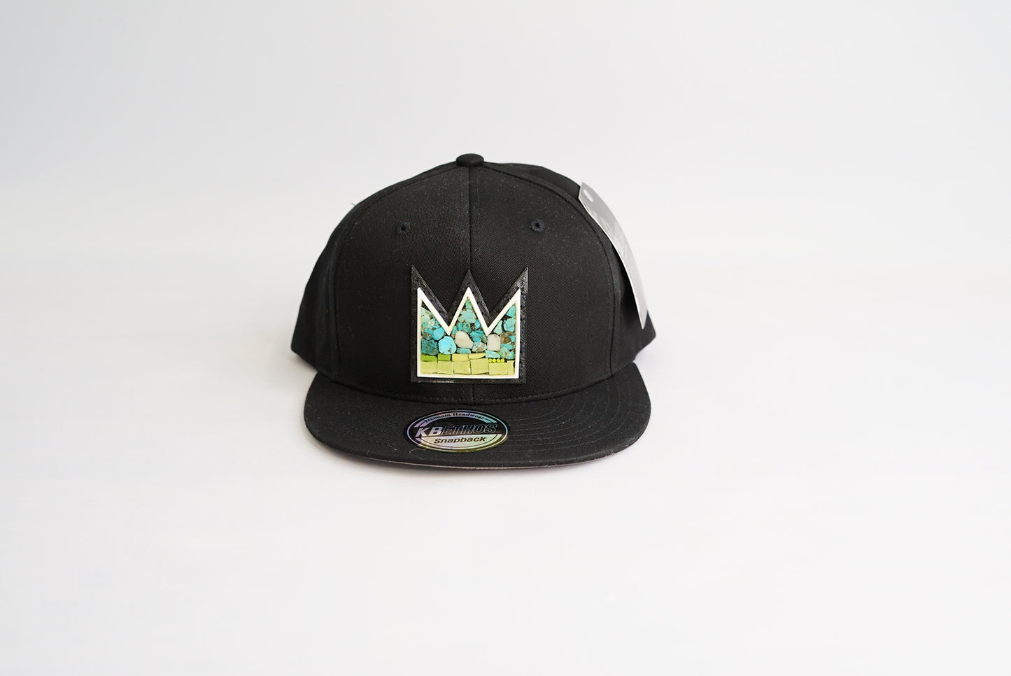 Black Turquoise and glass mosaic Basquiat Crown Baseball Hat