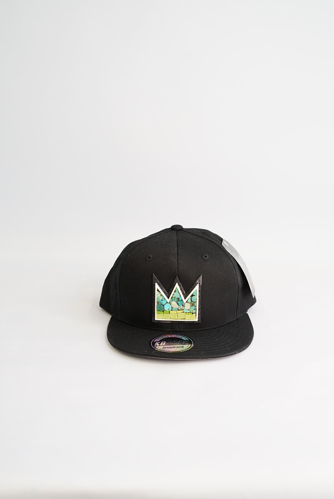 Black Turquoise and glass mosaic Basquiat Crown Baseball Hat