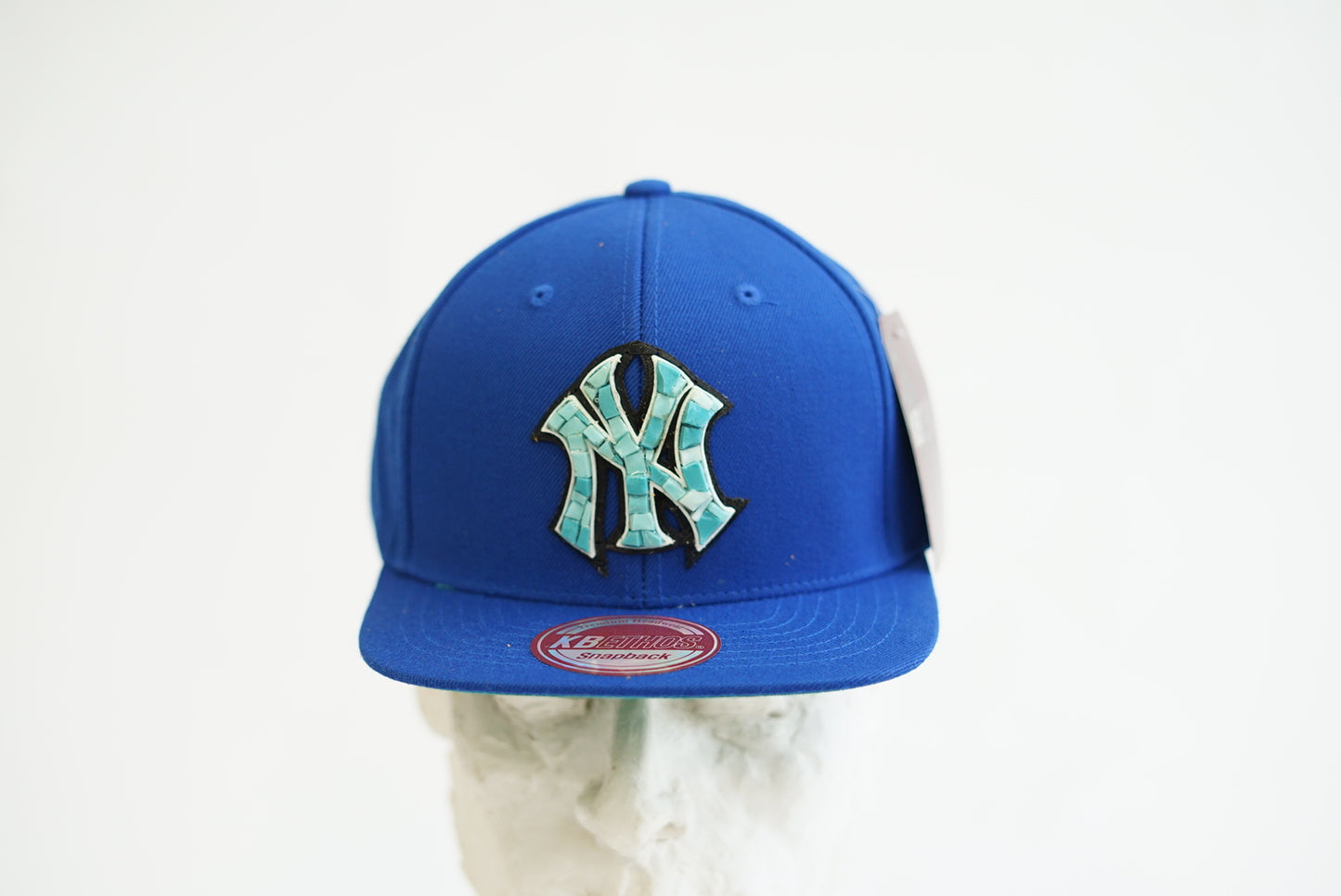 Blue Yankees hat with adjustable back and light blue glass Micro Mosaic
