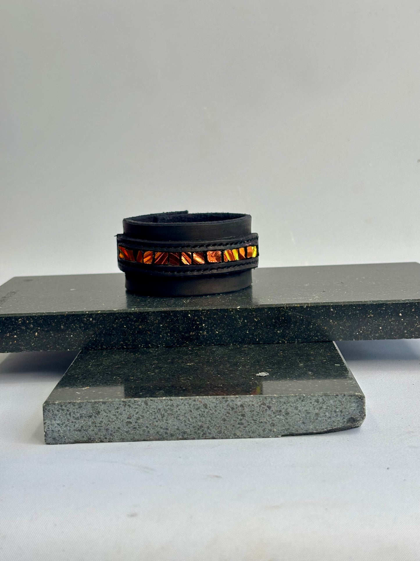 Leather Dichroic Glass Leather Cuff Braclet