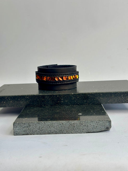 Leather Dichroic Glass Leather Cuff Braclet