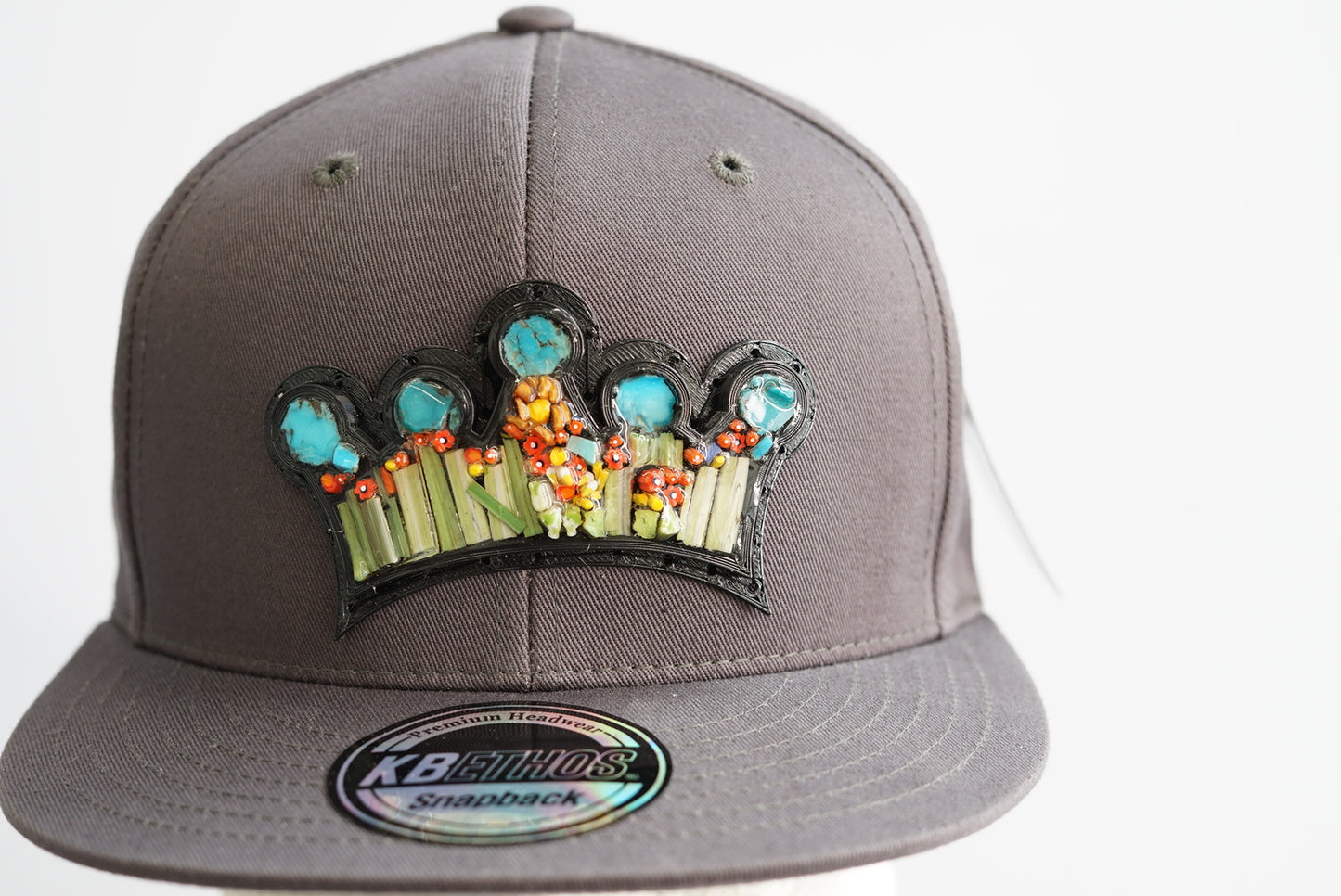 Womens turquoise and murano glass micro mosaic crown baseball hat