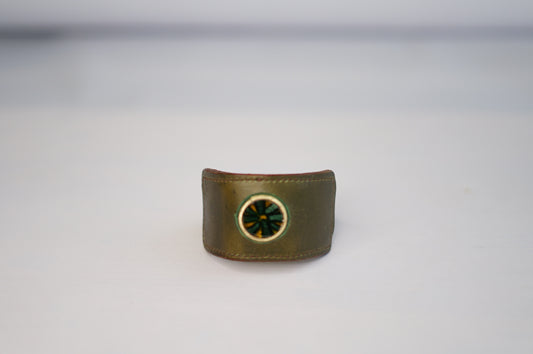 Leather and Brass mens cuff with fused glass