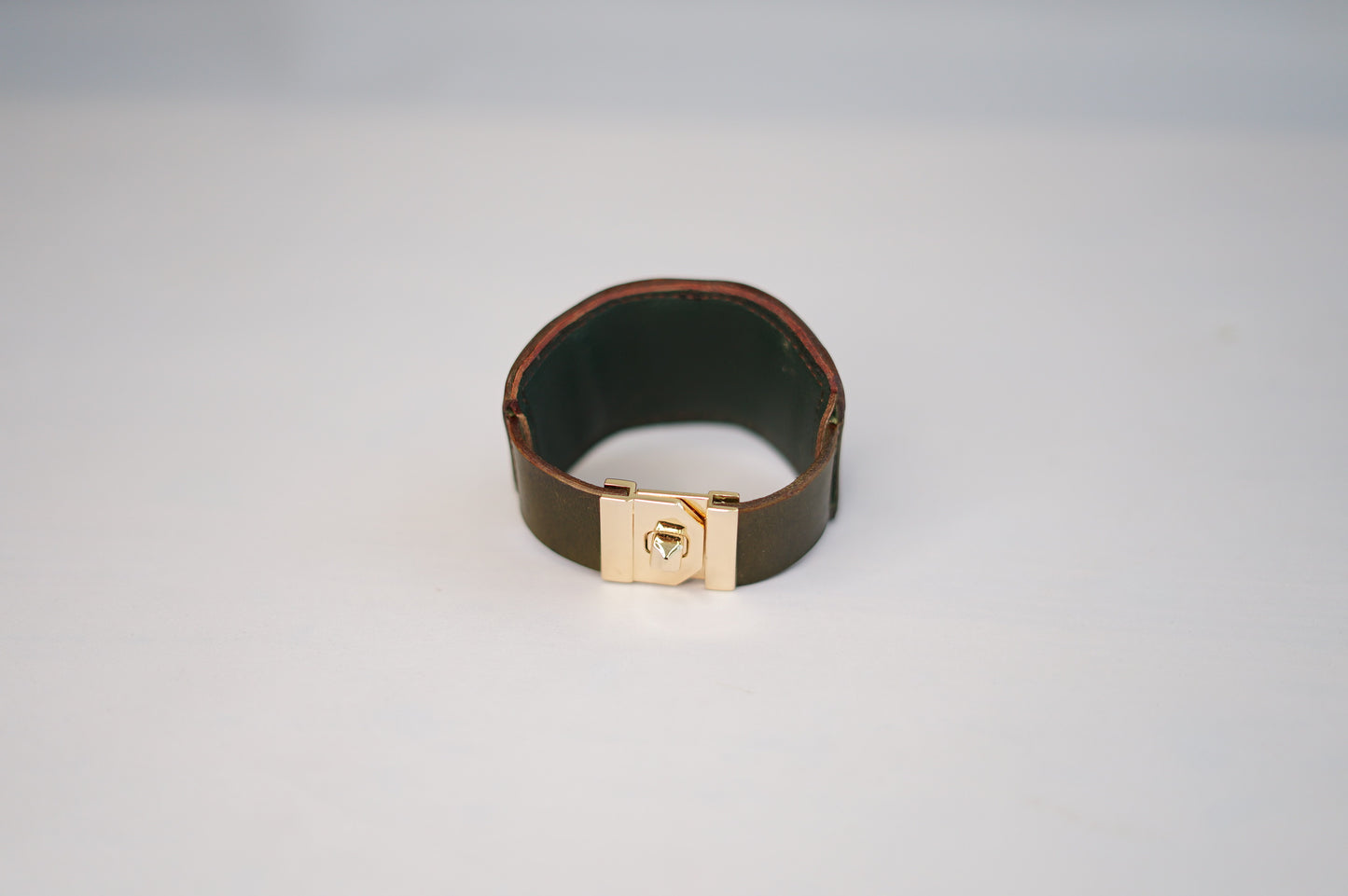 Leather and Brass mens cuff with fused glass