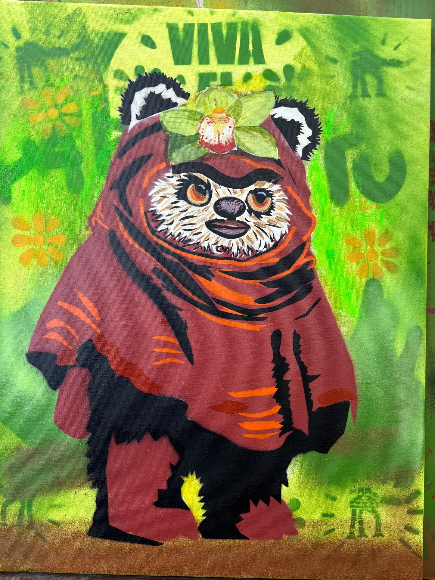 Ewok Kahlo  #10  Acrylic and Spray Paint Painting 16x20