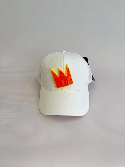 White Cotton Baseball cap With Orange Smalti Glass Basquiat Crown