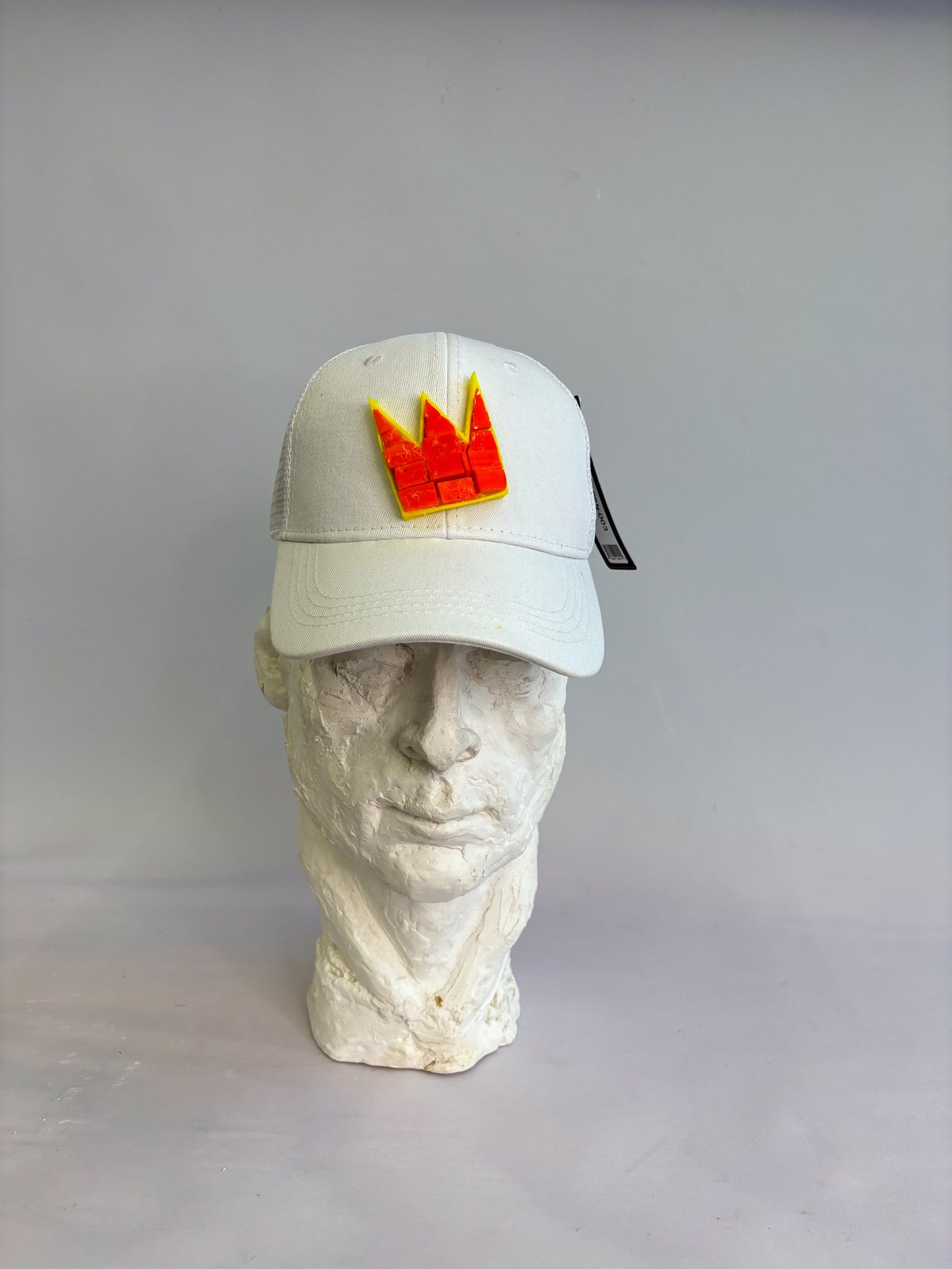 White Cotton Baseball cap With Orange Smalti Glass Basquiat Crown