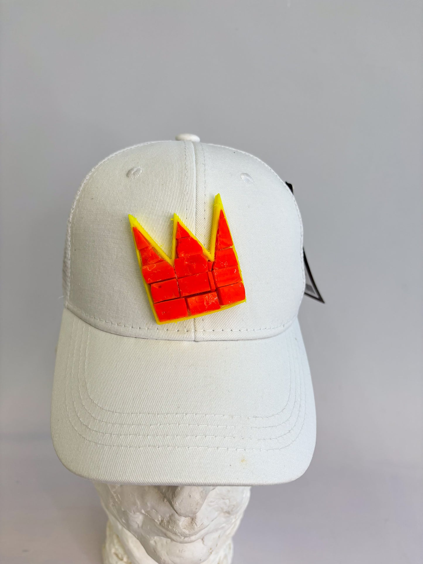 White Cotton Baseball cap With Orange Smalti Glass Basquiat Crown