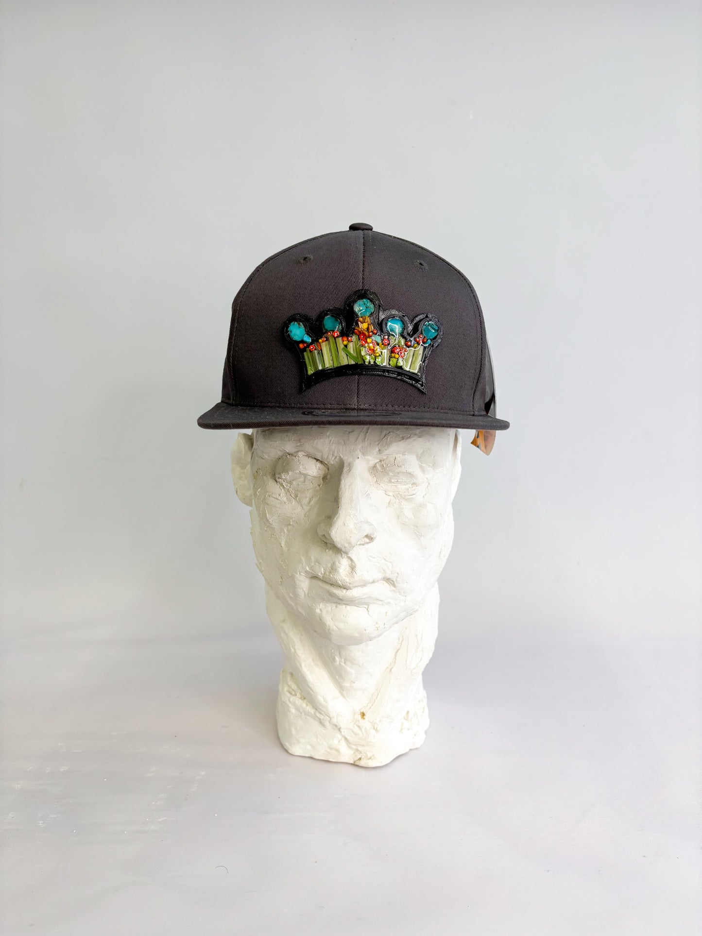 Micro Mosaic Crown Baseball Hat with Millefiori and Turquoise