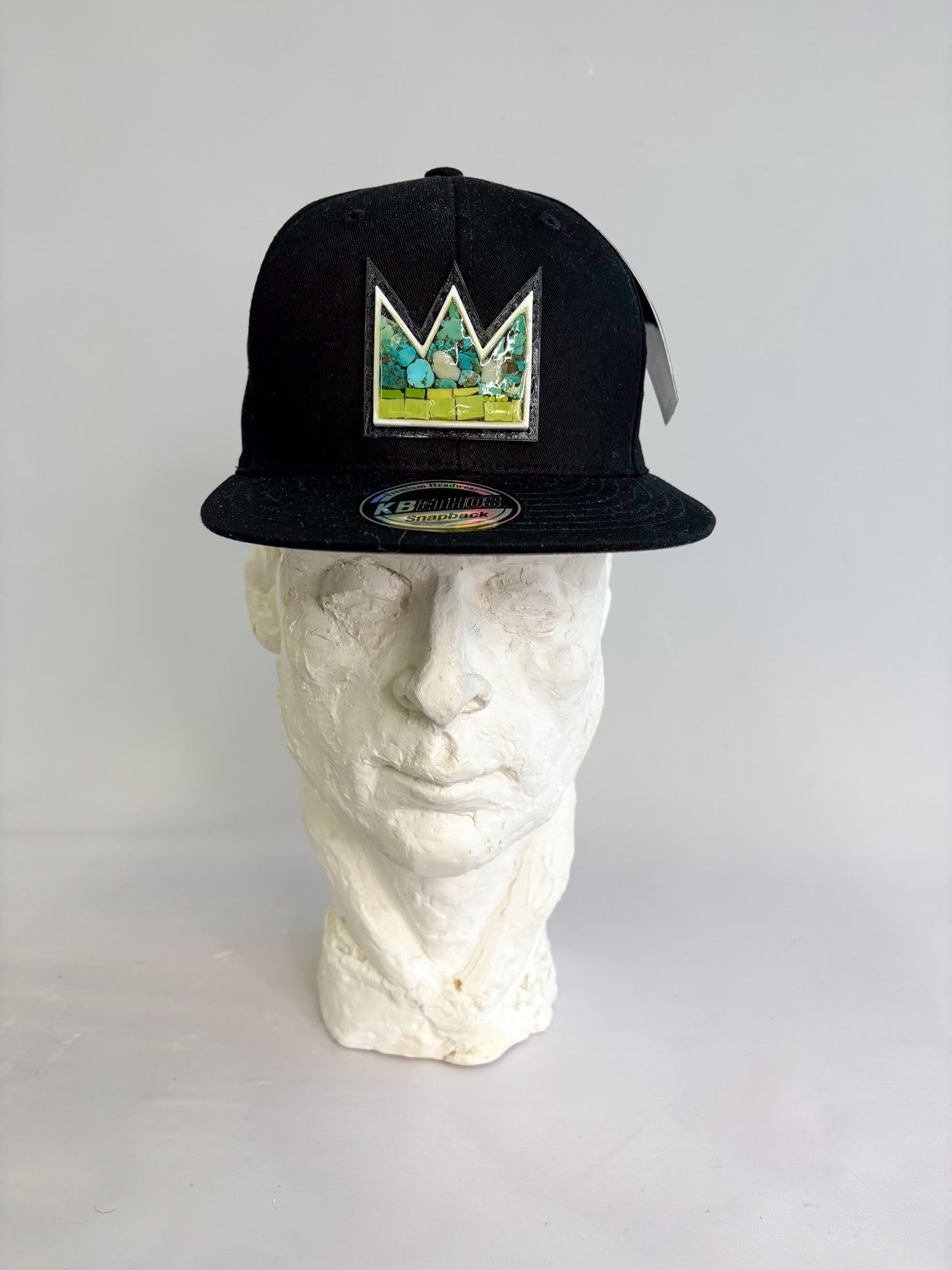 Gray Baseball cap with Turquoise and Italian Glass Basquiat Crown