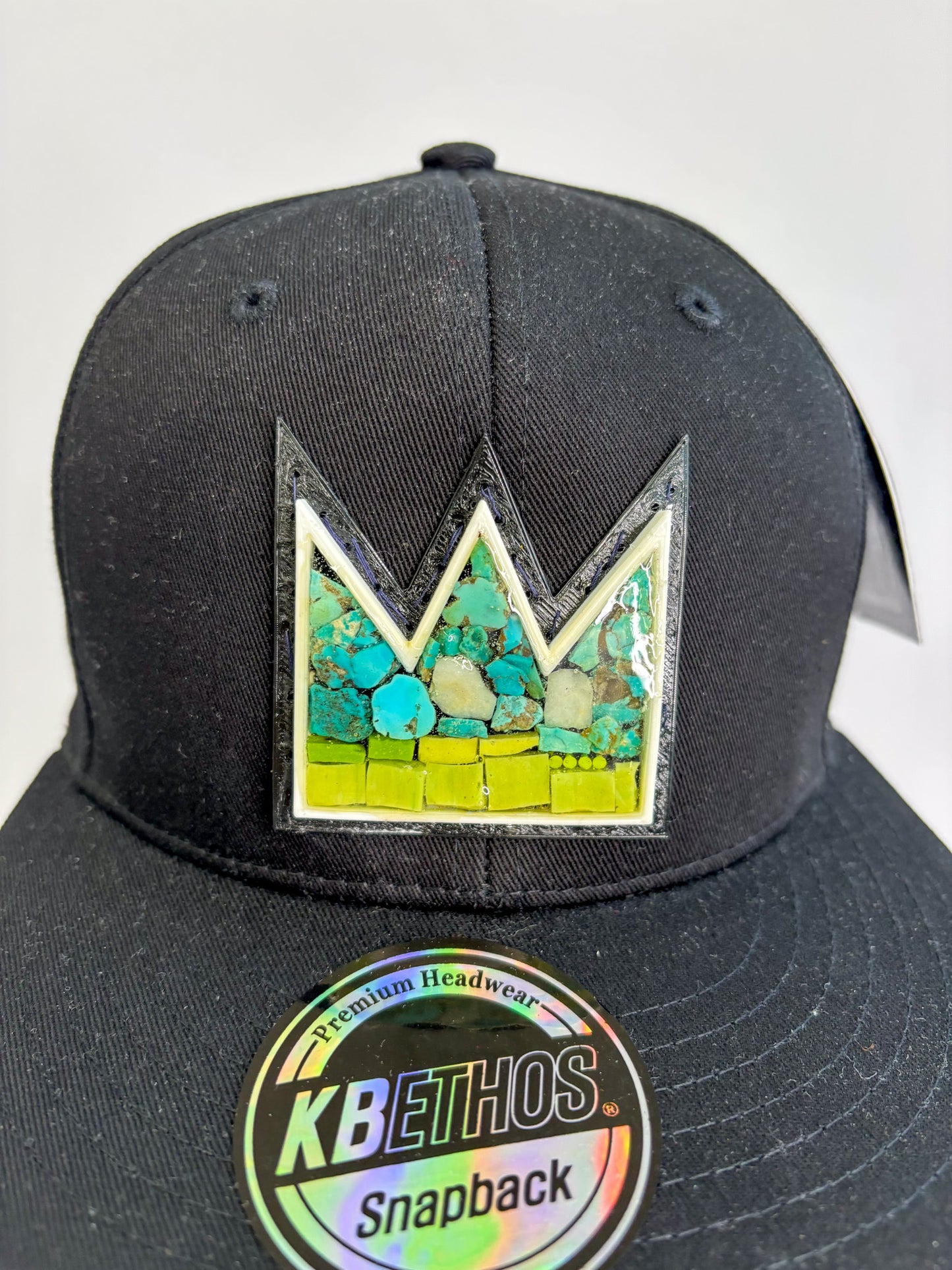 Gray Baseball cap with Turquoise and Italian Glass Basquiat Crown