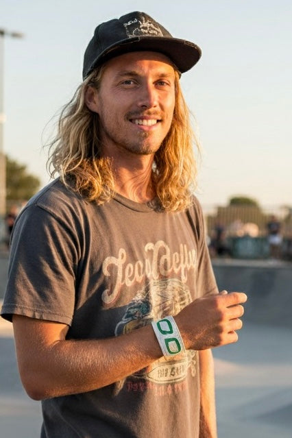 White and Green Geometric Square leather cuff