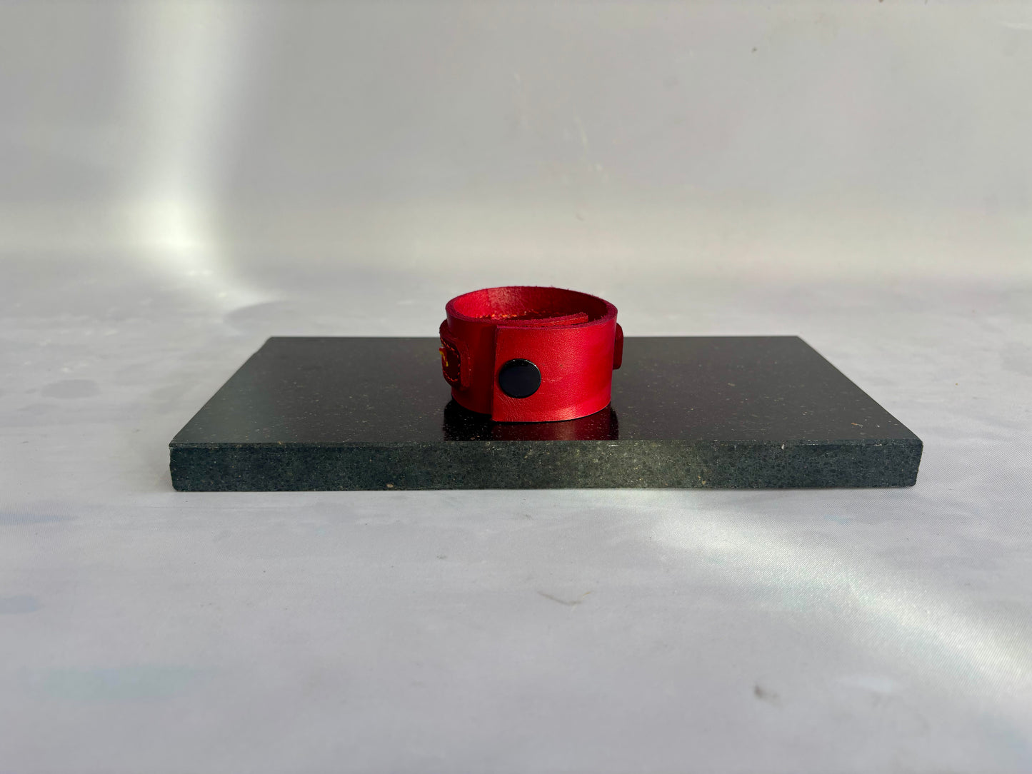 Red leather and inlaid Hand Pulled Glass Cuff