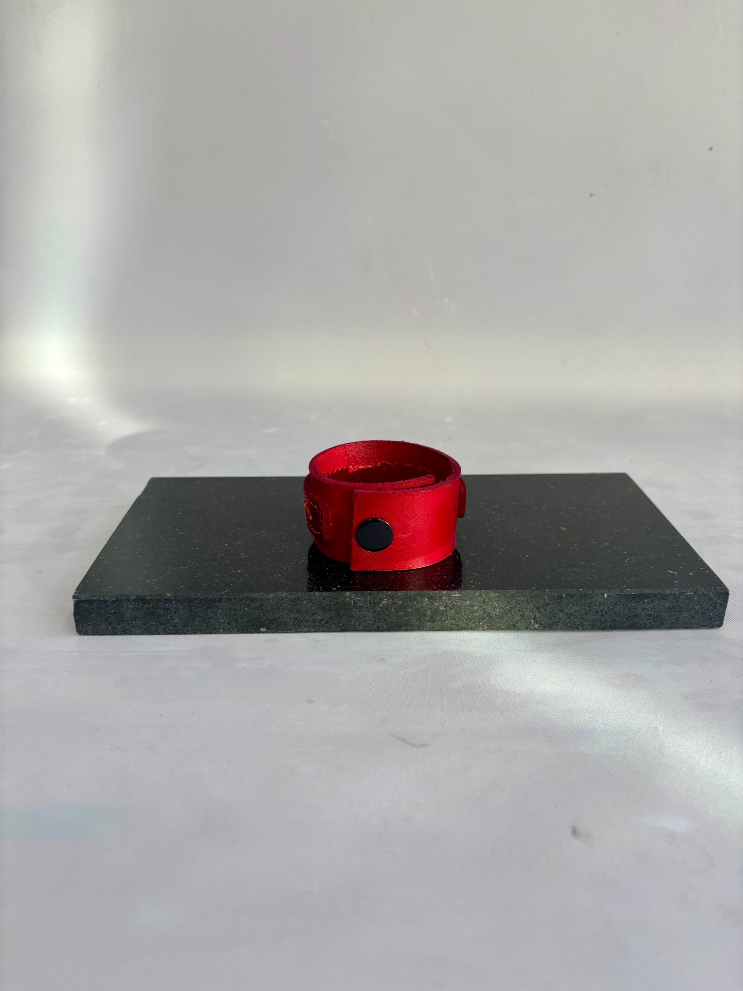 Red leather and inlaid Hand Pulled Glass Cuff